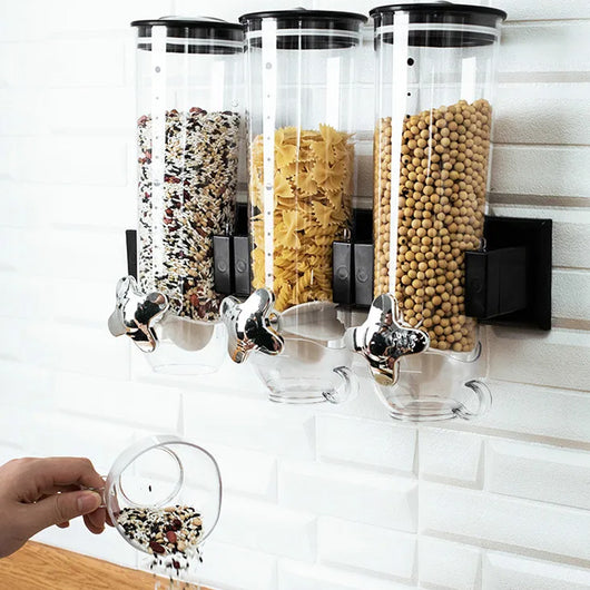 Dispenser Cereali Triplo con Montaggio a Parete Distributore Corn Flakes Nero