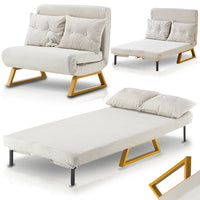 Poltrona Letto Reclinabile 2 Posti Chaise Lounge in Velluto Convertibile Crema