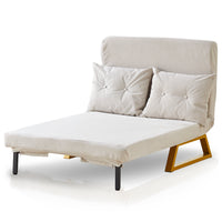 Poltrona Letto Reclinabile 2 Posti Chaise Lounge in Velluto Convertibile Crema