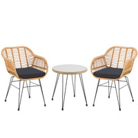 Set Arredo Giardino in Rattan con Tavolino Ripiano in Vetro e 2 Sedie da Esterno