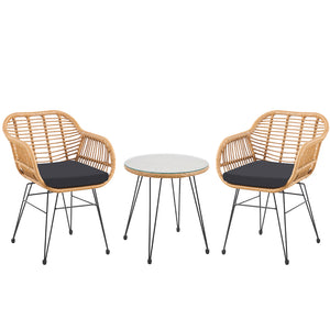 Set Arredo Giardino in Rattan con Tavolino Ripiano in Vetro e 2 Sedie da Esterno