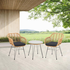 Set Arredo Giardino in Rattan con Tavolino Ripiano in Vetro e 2 Sedie da Esterno