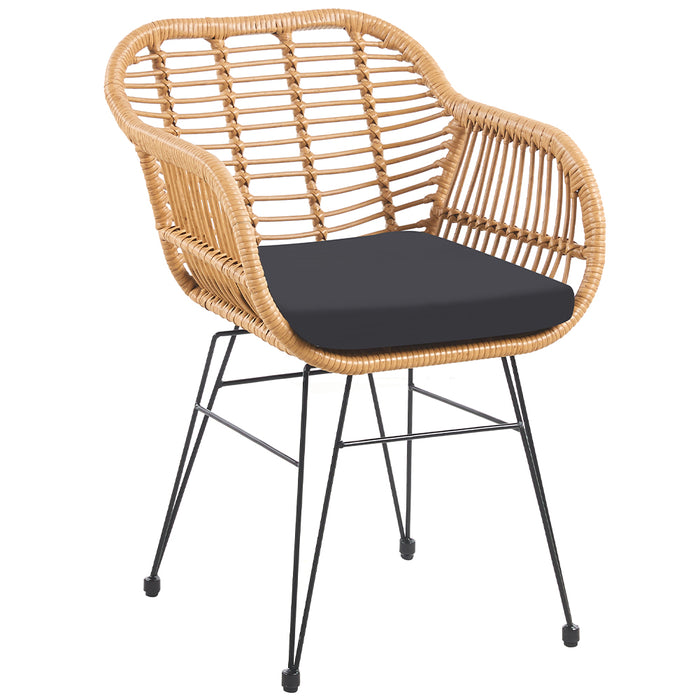 Set Arredo Giardino in Rattan con Tavolino Ripiano in Vetro e 2 Sedie da Esterno