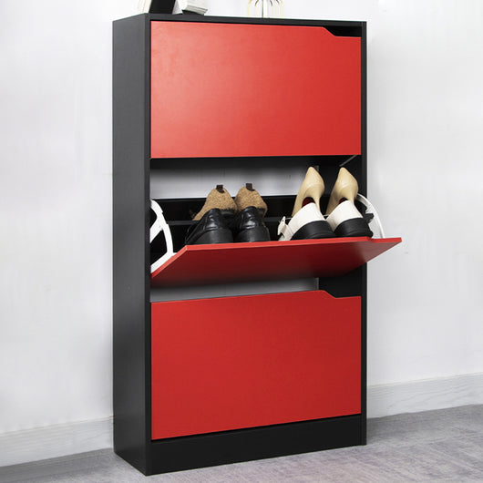 Scarpiera 3 Ante Ripiani Doppia Profondità Porta Scarpe Rosso e Nero 63x24x115cm