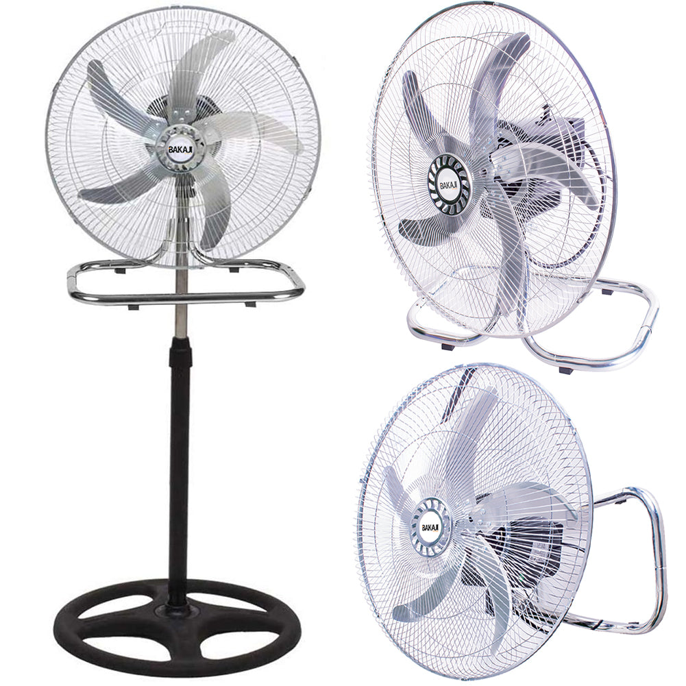 Ventilatore a Piantana Acciaio 3in1 Terra Tavolo Parete Base Tonda 65W Pala 50cm