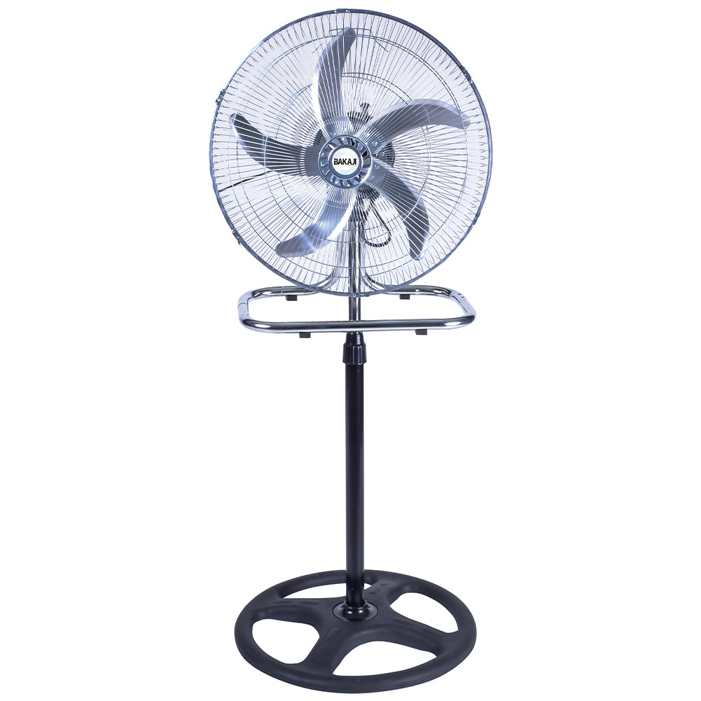 Ventilatore a Piantana Acciaio 3in1 Terra Tavolo Parete Base Tonda 65W Pala 50cm