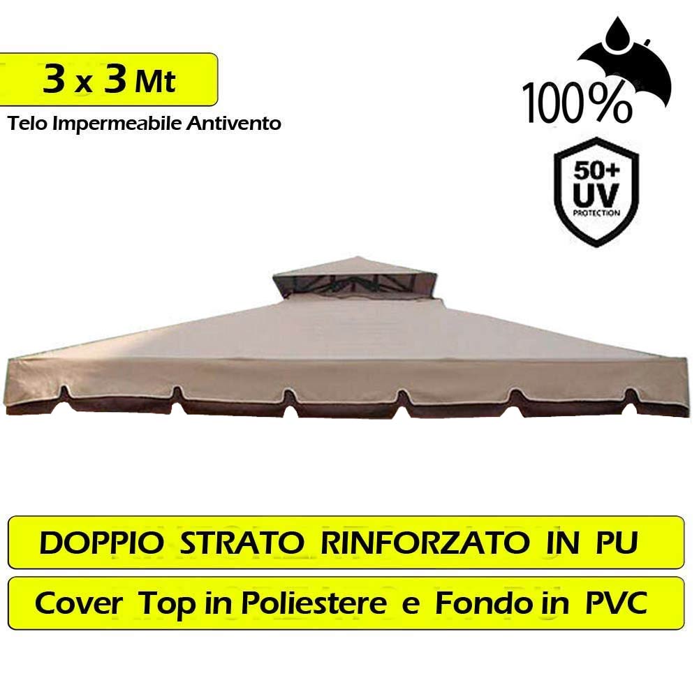 Telo Copertura Gazebo 3X3 Ricambio 350 gr/mq Camino Antivento Antipiog. 3 x 3 mt