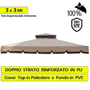 Telo Copertura Gazebo 3X3 Ricambio 350 gr/mq Camino Antivento Antipiog. 3 x 3 mt