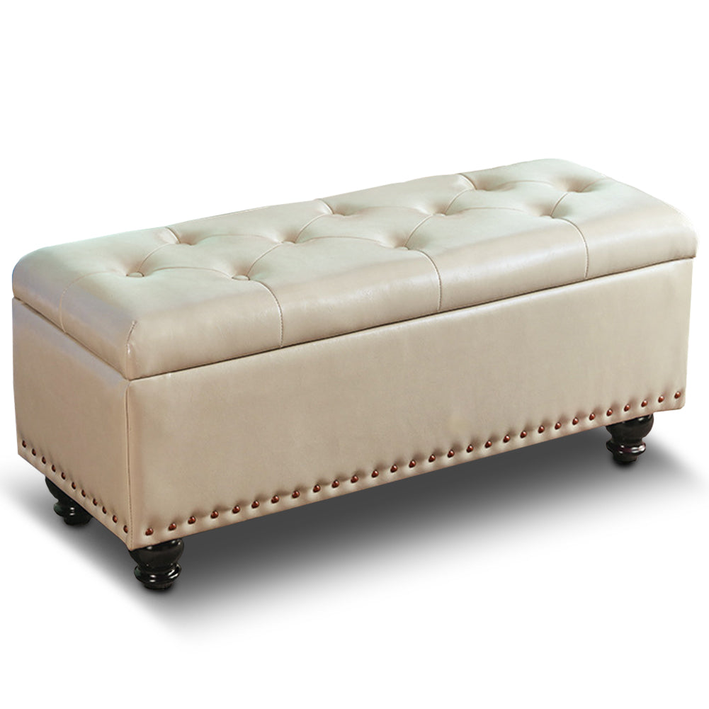 Pouf Panca Contenitore in Ecopelle Cassapanca Capiente Divanetto Divano Beige