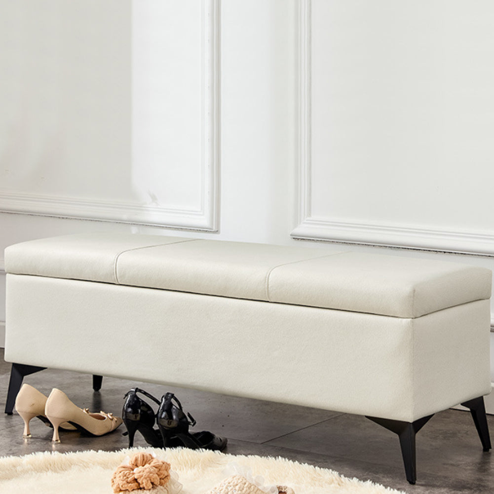 Cassapanca Contenitore Ecopelle Divano Panca Pouf con Piedini in Metallo Beige