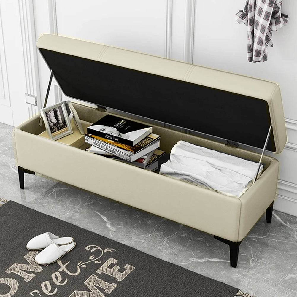 Cassapanca Contenitore Ecopelle Divano Panca Pouf con Piedini in Metallo Beige