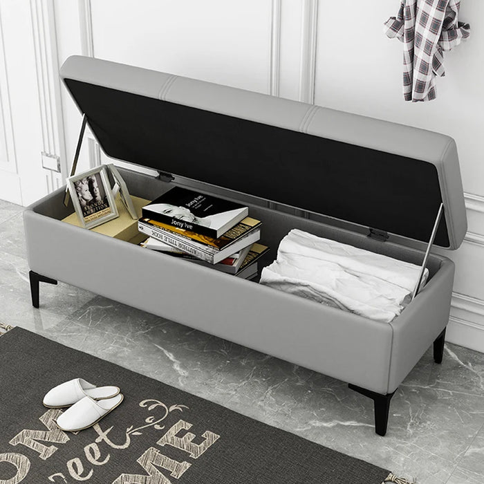 Cassapanca Contenitore Ecopelle Panca Pouf con Piedini in Metallo Grigio Chiaro