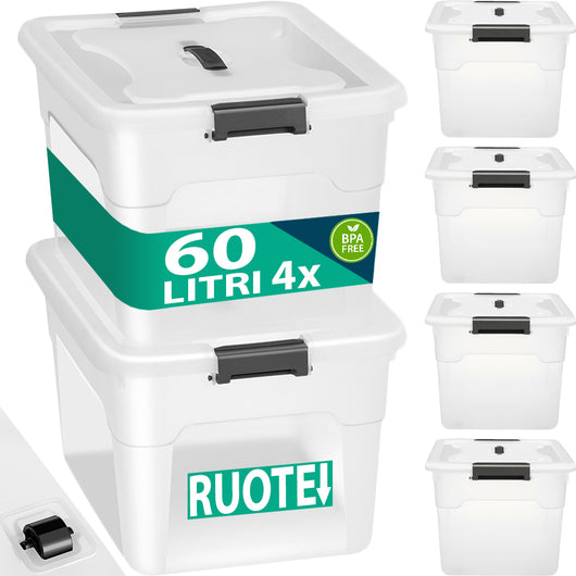 Set Scatole 4 x 60 L Portaoggetti in Plastica Cassetto Contenitore Salvaspazio