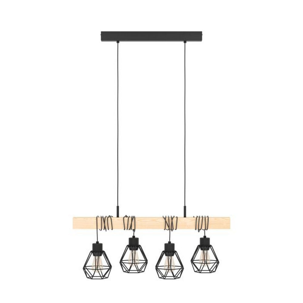 Lampada a Sospensione 4 Luci Legno Vintage Townshend 5 Eglo