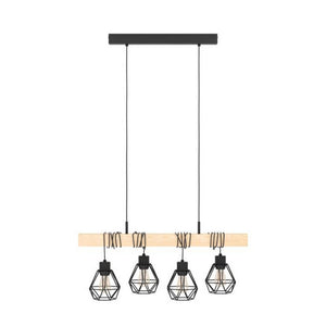 Lampada a Sospensione 4 Luci Legno Vintage Townshend 5 Eglo