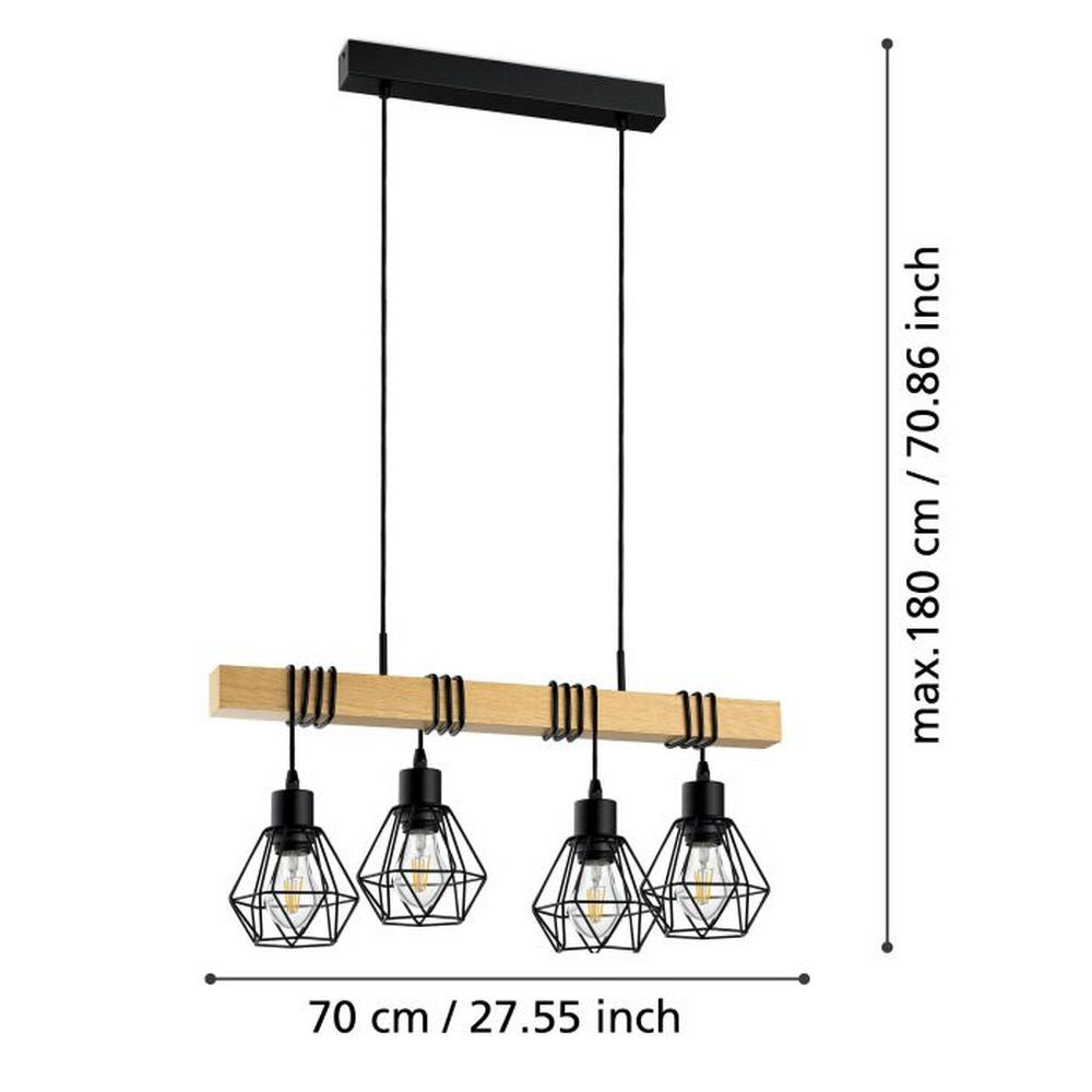 Lampada a Sospensione 4 Luci Legno Vintage Townshend 5 Eglo