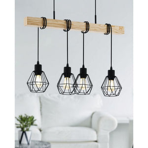 Lampada a Sospensione 4 Luci Legno Vintage Townshend 5 Eglo