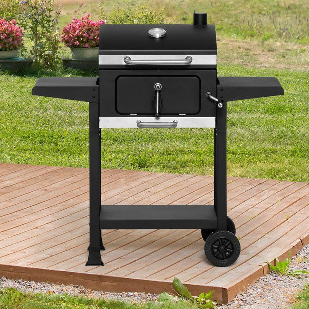 Barbecue a Carbone BBQ da Giardino con Manopola Grill a Doppio Ripiano e Ruote