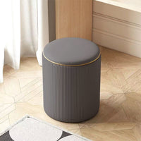 Pouf Contenitore Ecopelle Grigio Decoro Oro Poggiapiedi Seduta Imbottita 35x45cm