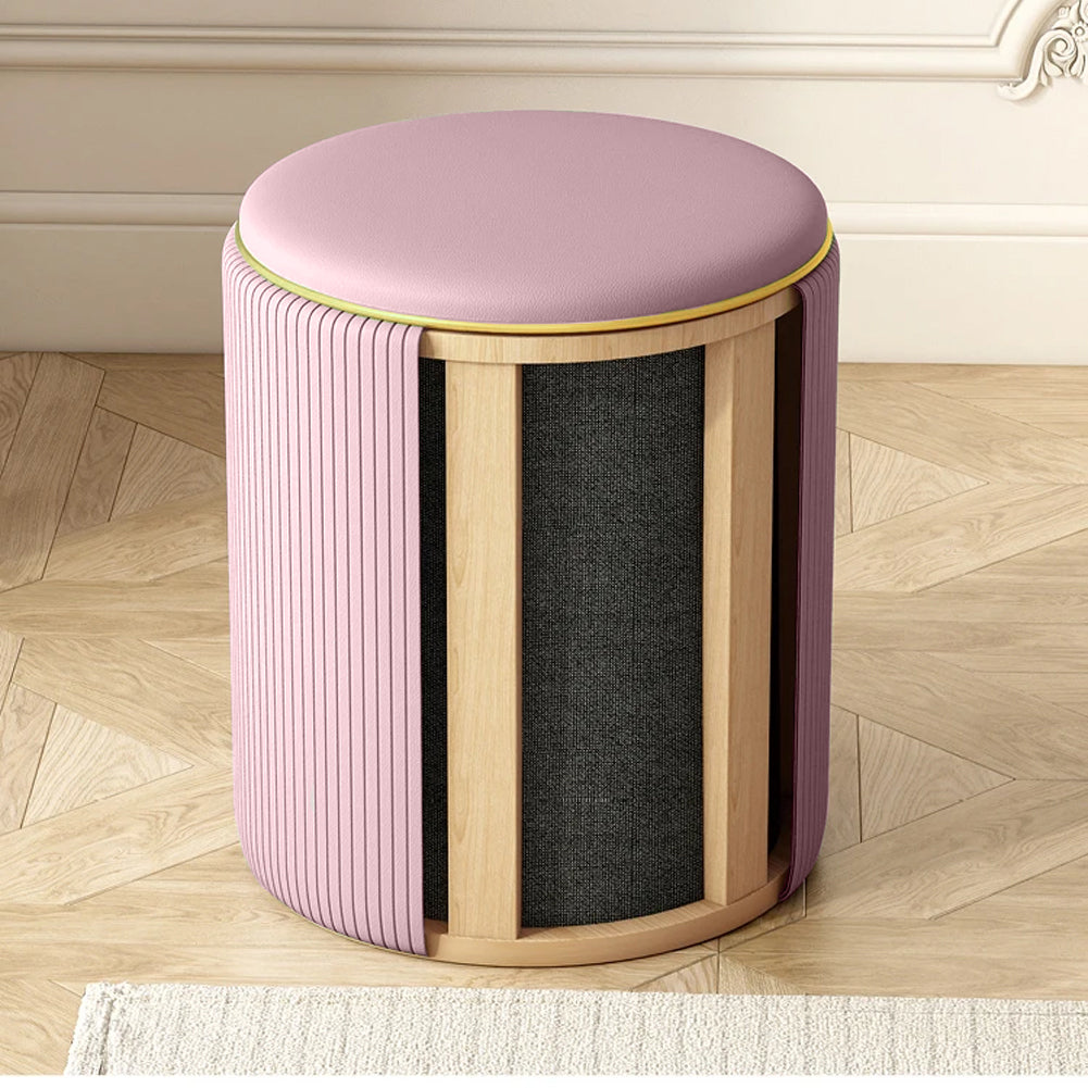 Pouf Contenitore Ecopelle Rosa Decoro Oro Poggiapiedi Seduta Imbottita 35x45cm