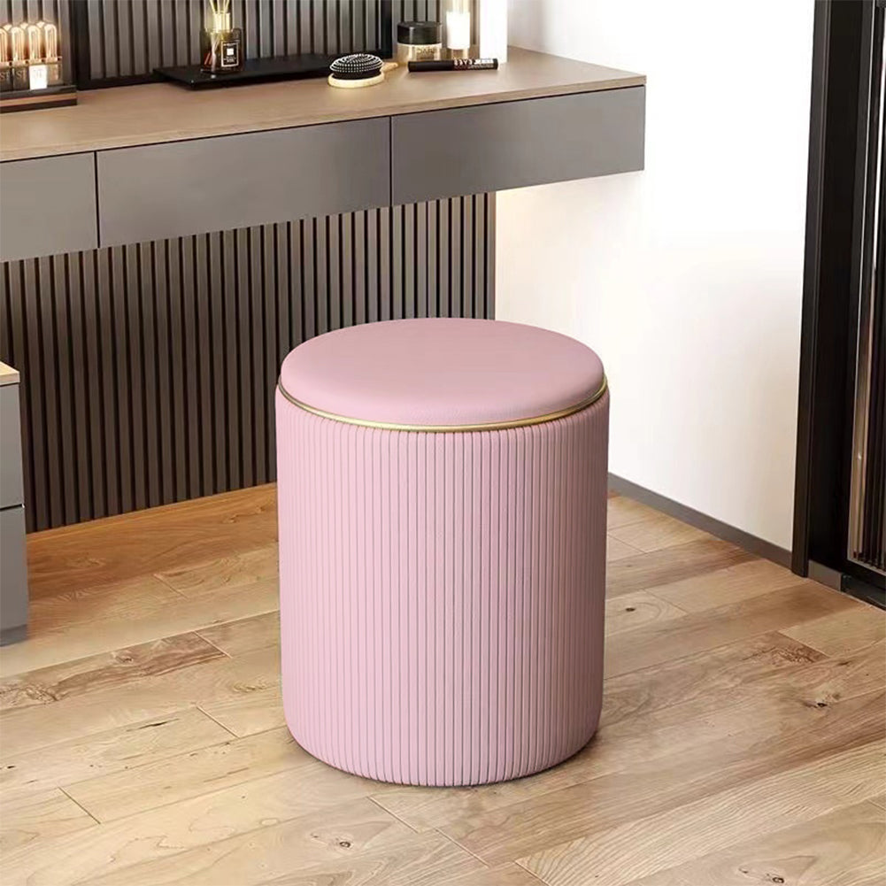 Pouf Contenitore Ecopelle Rosa Decoro Oro Poggiapiedi Seduta Imbottita 35x45cm