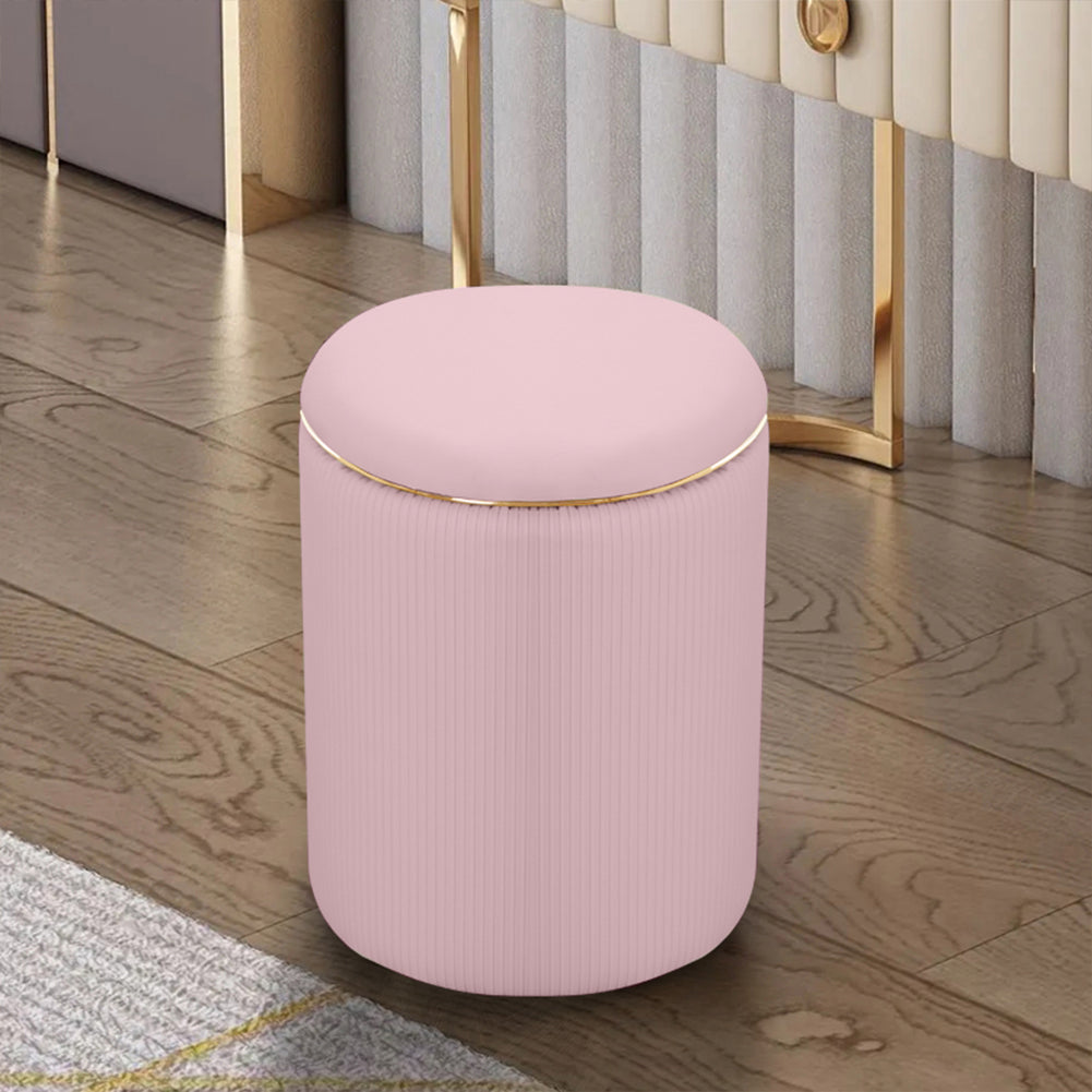 Pouf Contenitore Ecopelle Rosa Decoro Oro Poggiapiedi Seduta Imbottita 35x45cm