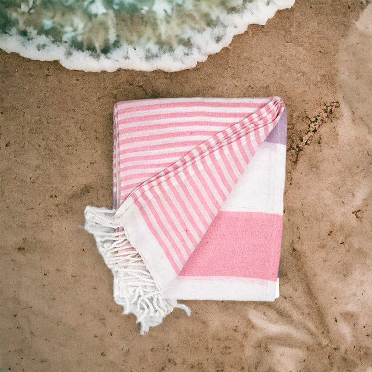 Telo Multiuso 3pz 90x180cm Spiaggia PIC-NIC Cotone Rosa-Blu-Beige