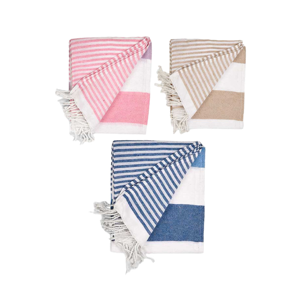 Telo Multiuso 3pz 90x180cm Spiaggia PIC-NIC Cotone Rosa-Blu-Beige