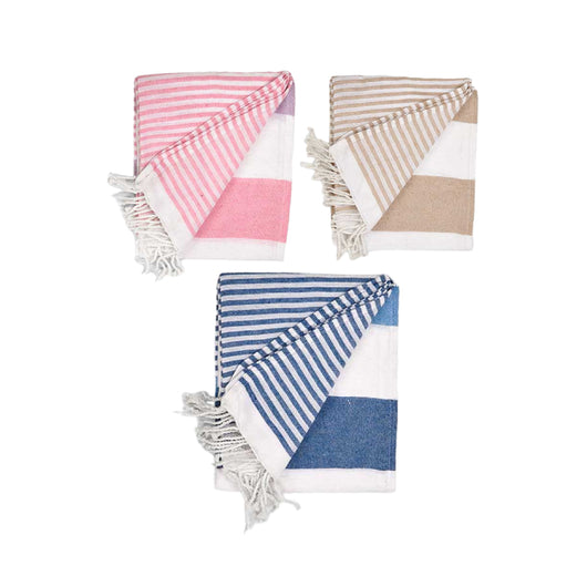 Telo Multiuso 3pz 90x180cm Spiaggia PIC-NIC Cotone Rosa-Blu-Beige