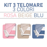 Telo Multiuso 3pz 90x180cm Spiaggia PIC-NIC Cotone Rosa-Blu-Beige