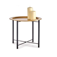 Tavolino da Salotto con Vassoio Tondo Moderno 52,5 x 44 x H52,5 cm Nero-Oro