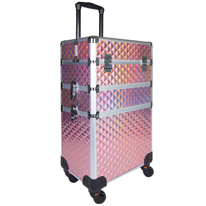 Trolley Makeup 3in1 Valigetta Rosa Trucco Estetista Beauty Case Ruote Staccabili