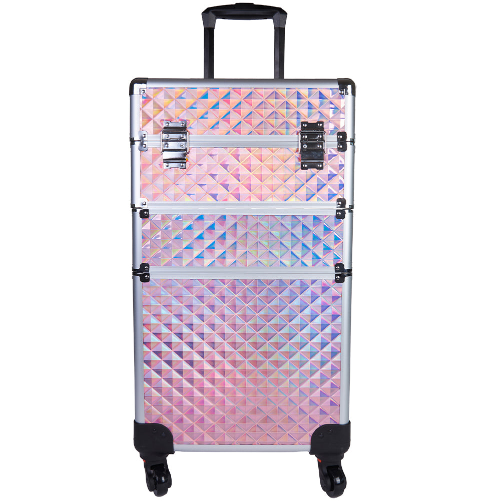 Trolley Makeup 3in1 Valigetta Rosa Trucco Estetista Beauty Case Ruote Staccabili