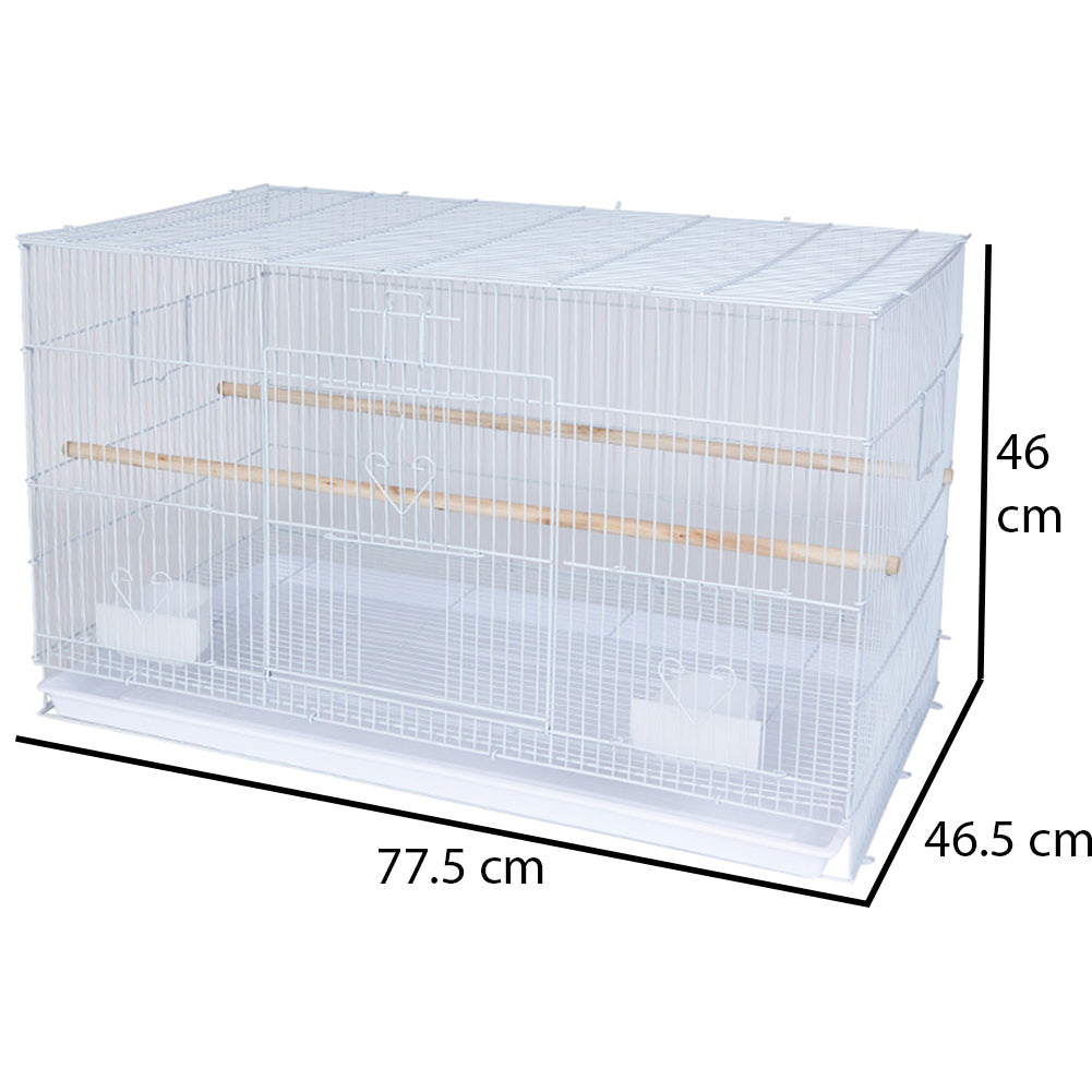 Gabbia Voliera Bianca per Uccelli Volatili Pappagalli 2 Mangiatoie 77.5x46.5x46cm