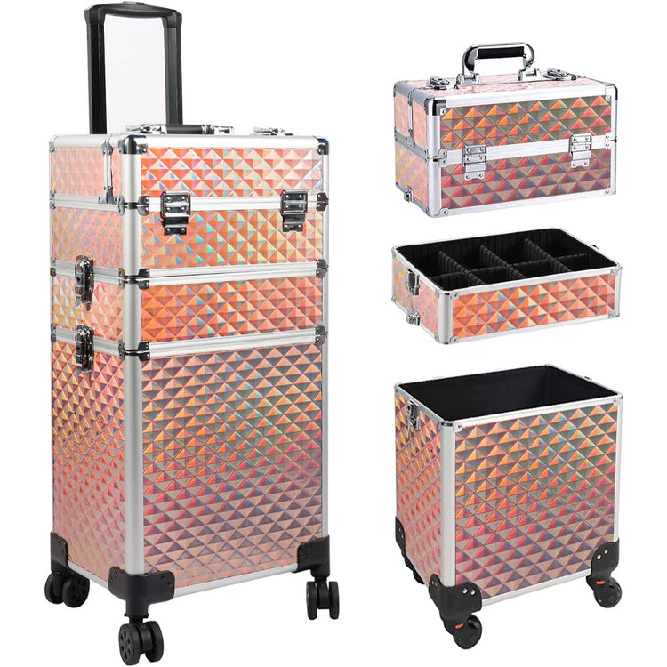 Trolley Makeup 3in1 Valigetta Oro Trucco Estetista Beauty Case Ruote Staccabili