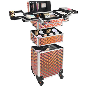 Trolley Makeup 3in1 Valigetta Oro Trucco Estetista Beauty Case Ruote Staccabili