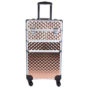 Trolley Makeup 3in1 Valigetta Oro Trucco Estetista Beauty Case Ruote Staccabili