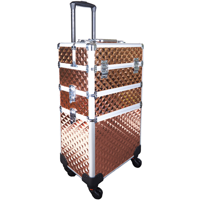 Trolley Makeup 3in1 Valigetta Oro Trucco Estetista Beauty Case Ruote Staccabili