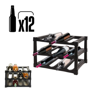 Cantinetta Porta bottiglie 12 Posti Impilabile Moderno 39x30x28 cm Nero