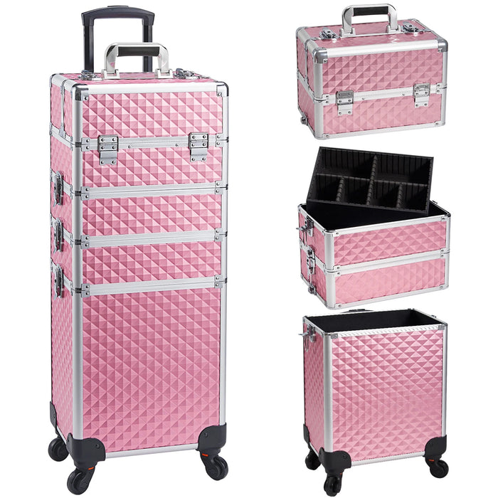 Trolley Makeup 4in1 Valigetta Rosa Trucco Estetista Beauty Case Ruote Staccabili