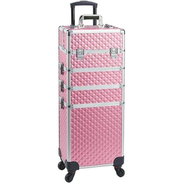 Trolley Makeup 4in1 Valigetta Rosa Trucco Estetista Beauty Case Ruote Staccabili