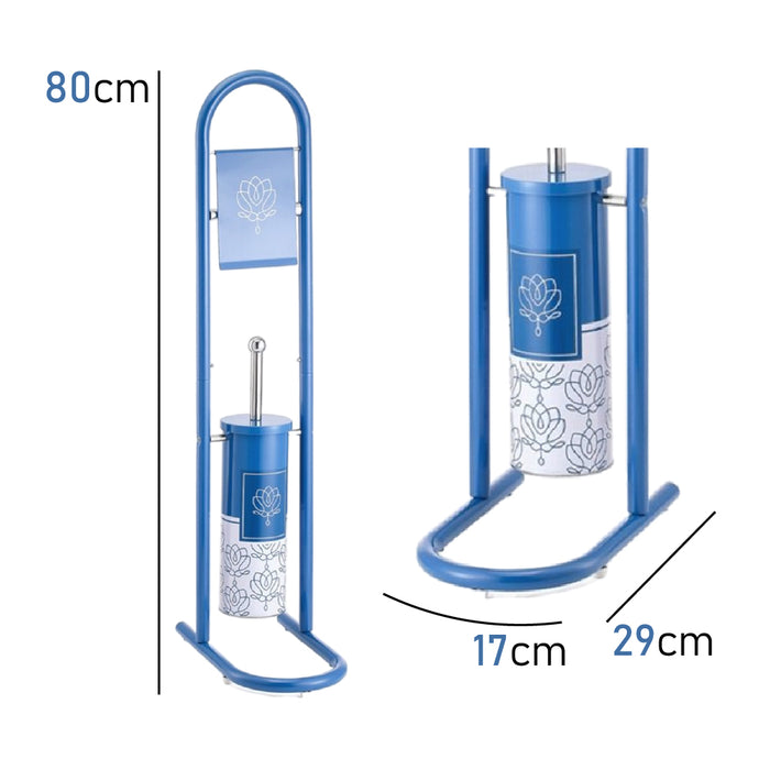 Piantana Portarotolo Porta Scopino Colonna da Bagno Metallo Verniciato Azzurro