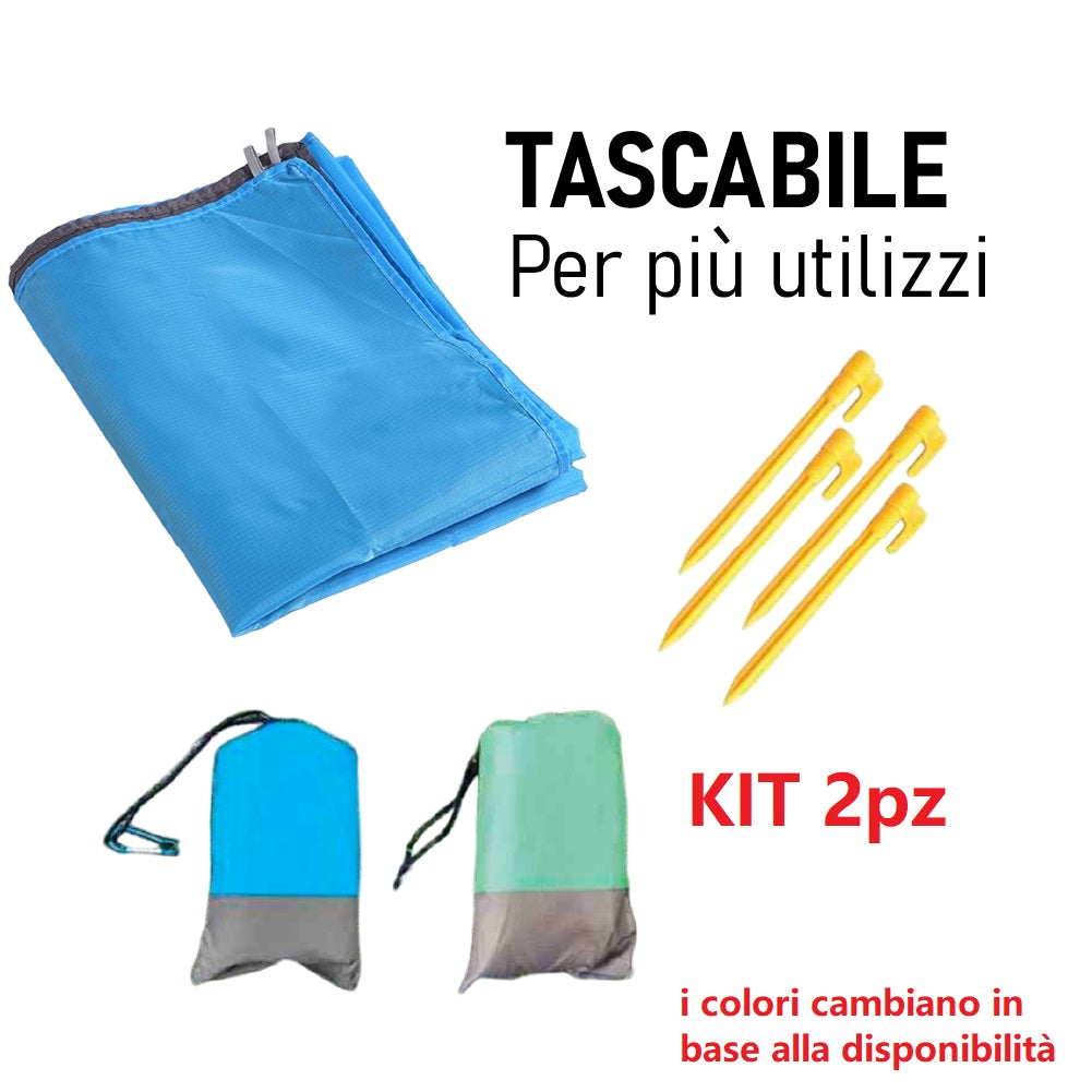 Telo Multiuso Coperta da Spiaggia Anti sabbia Impermeabile Kit da 2pz 140x200 cm Spiaggia, Picnic, Gita, Salvaspazio