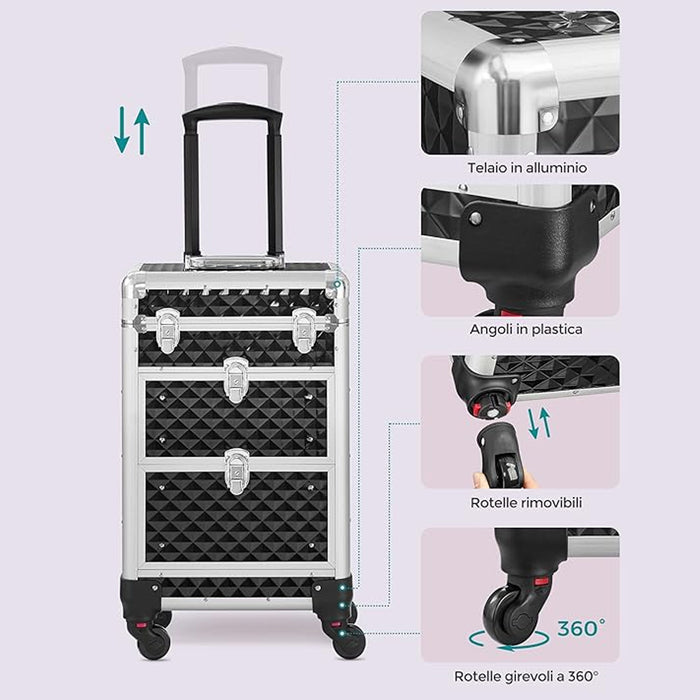 Trolley Makeup Professionale Alluminio Valigetta Trucco Estetista Beauty Case