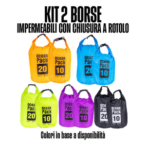 Borsa Impermeabile Kit 2pz 10LT+20LT, Sacca Impermeabile, Chiusura a rotolo