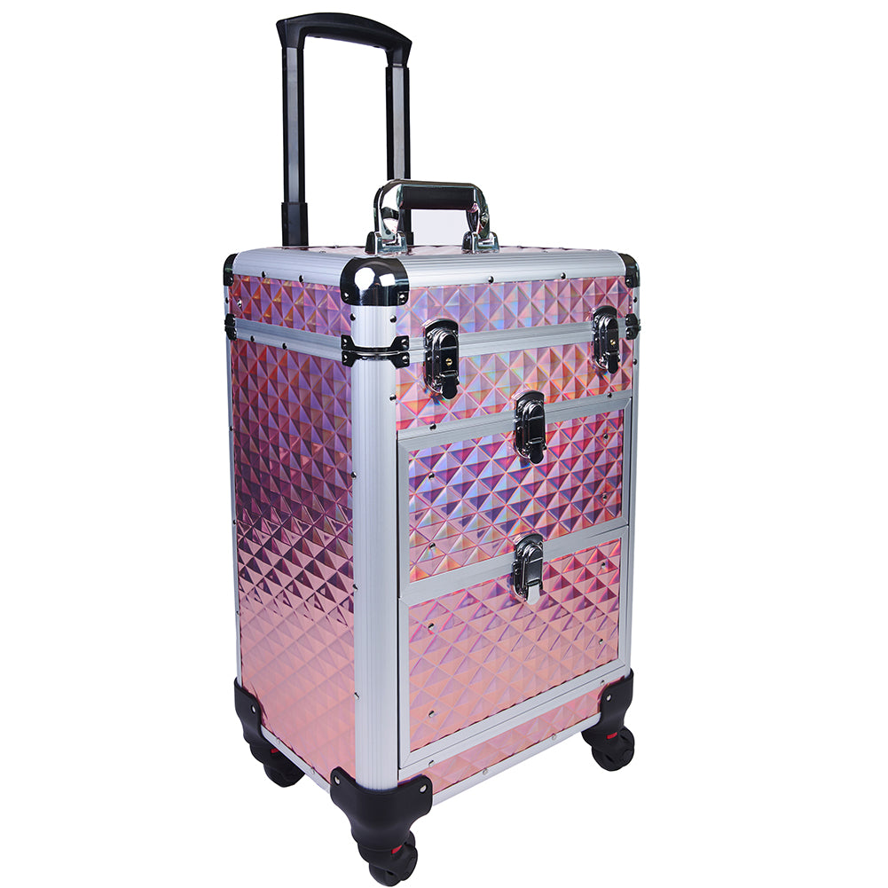 Trolley Makeup in Alluminio Valigetta Trucco Estetista Beauty Case Rosa