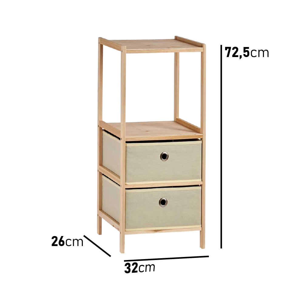 Mobile Scaffale 2 Cassetti Legno e Tela 32 x 26 H 72,5 cm Casa Bagno Cameretta