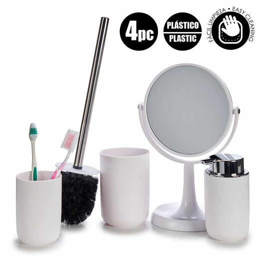 Accessori da Bagno 4pz Acciaio e Polipropilene Specchio PortaScopino Dosatore Bicchiere