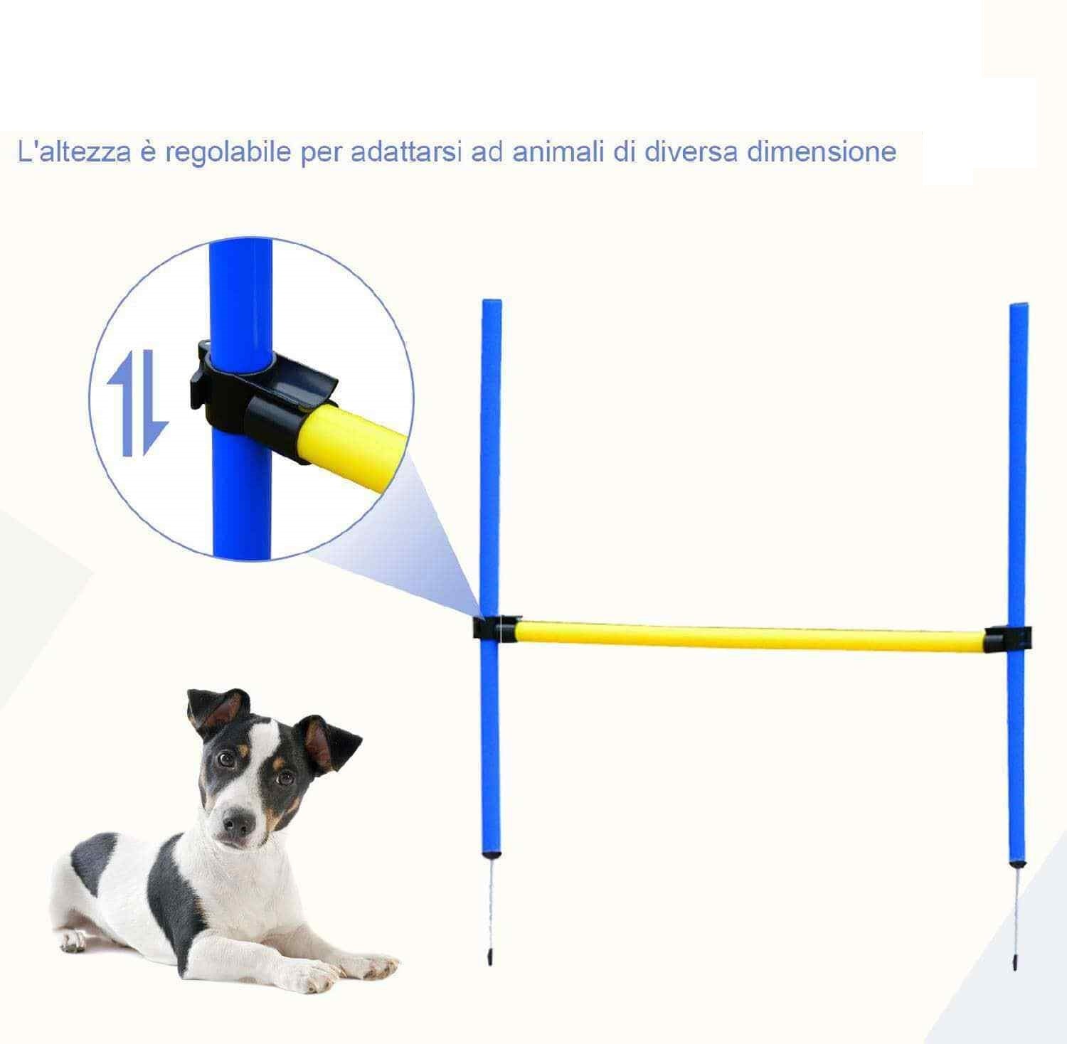 Gioco Cane con Tunnel Slalom e Ostacolo Set Agilità  Sacca Trasporto Blu Giallo