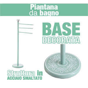 Piantana Bagno Porta Asciugamani Acciaio Smaltato Base Decorata 3Braccia Verde